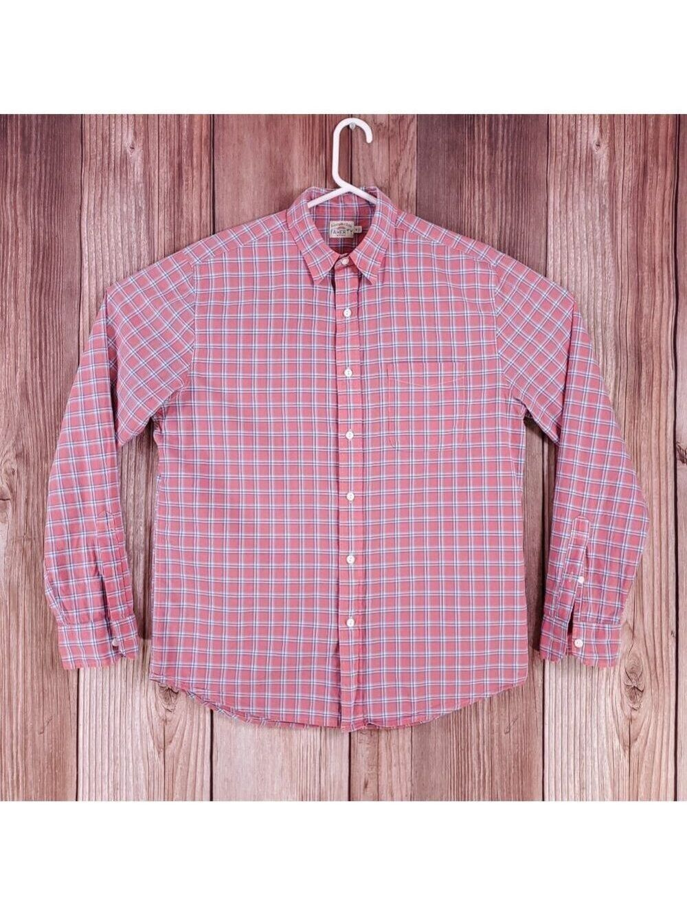 Faherty Mens Medium Pink Blue White Plaid Long Sleeve Button Up Shirt Cotton